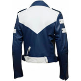 Men's Stunning Moto Stylish Blue-White Sheepskin Leather Jacket